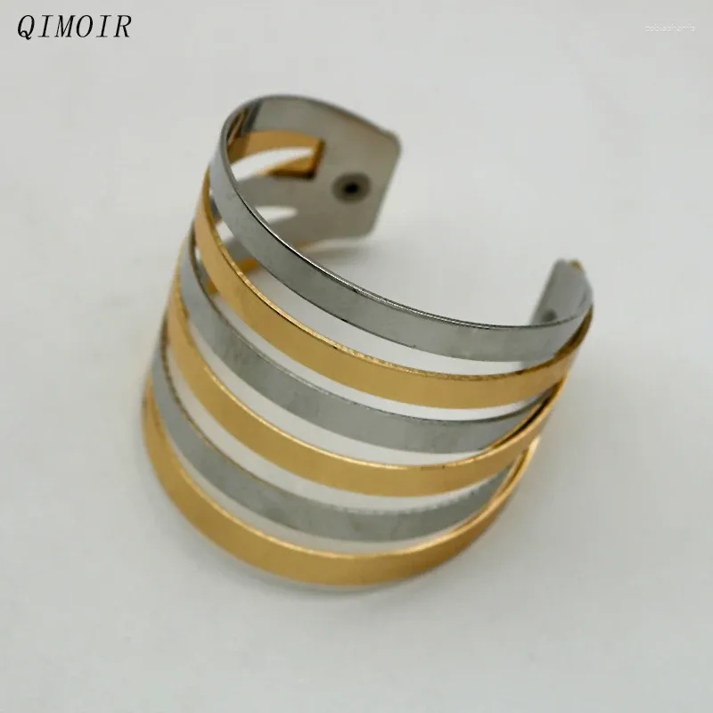 Náramek Dvoubarevný kovový pro ženy Módní šperky Těžký design Základní nadčasový párty doplňky Moderní elegantní styly_voghion.com