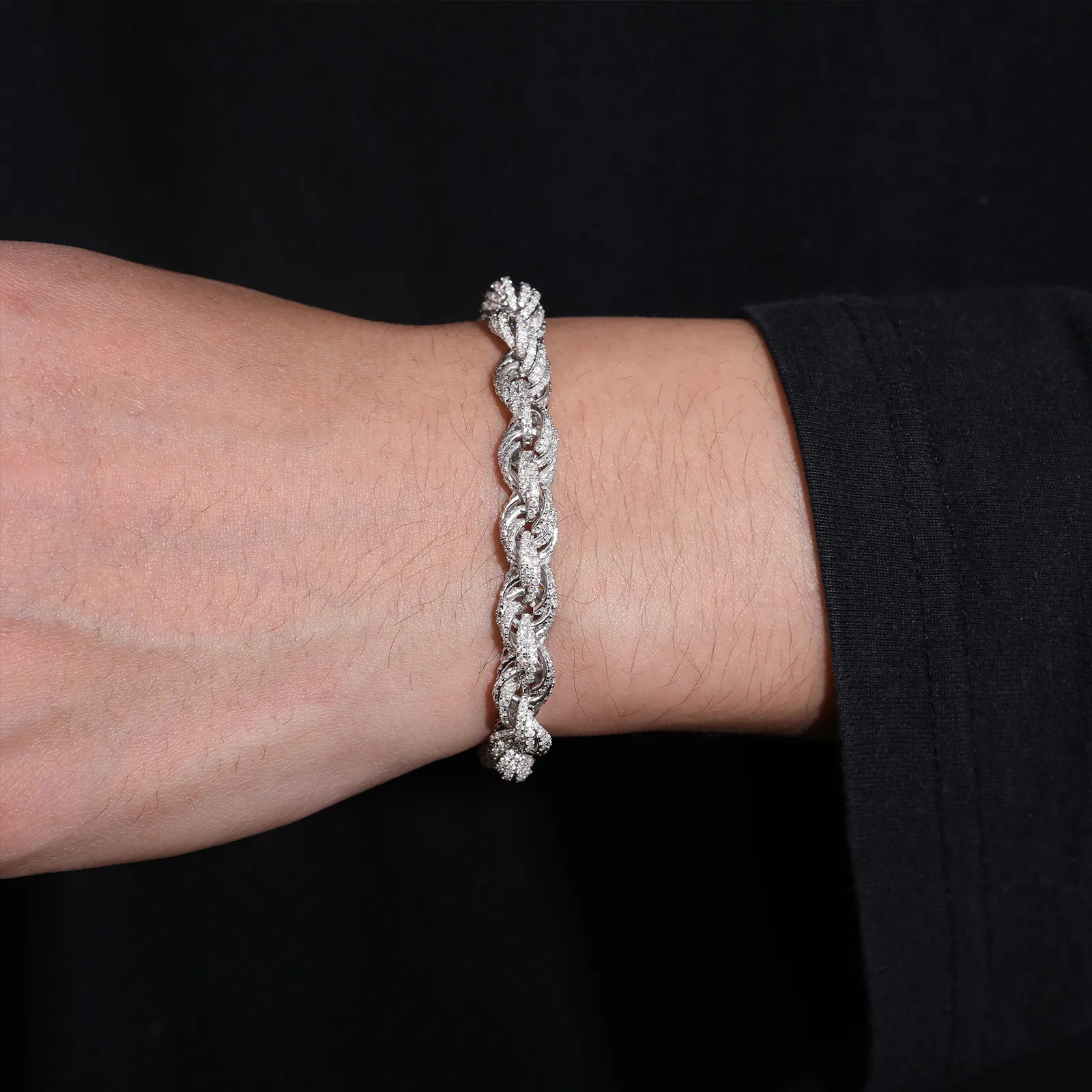8mm Tamamen Buzlu Halat Kolye Yaylı Toka Bağlantı Zincir Bileklik Sterling Gümüş ve VVS Moissanite_voghion.com