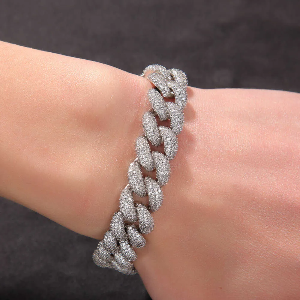 Full Dia Cuban Bracelet Men's 14mm Wide GRA Moissanite Dia Gold Sterling Sier Cuban Link Chain For Men Hip Hop_voghion.com