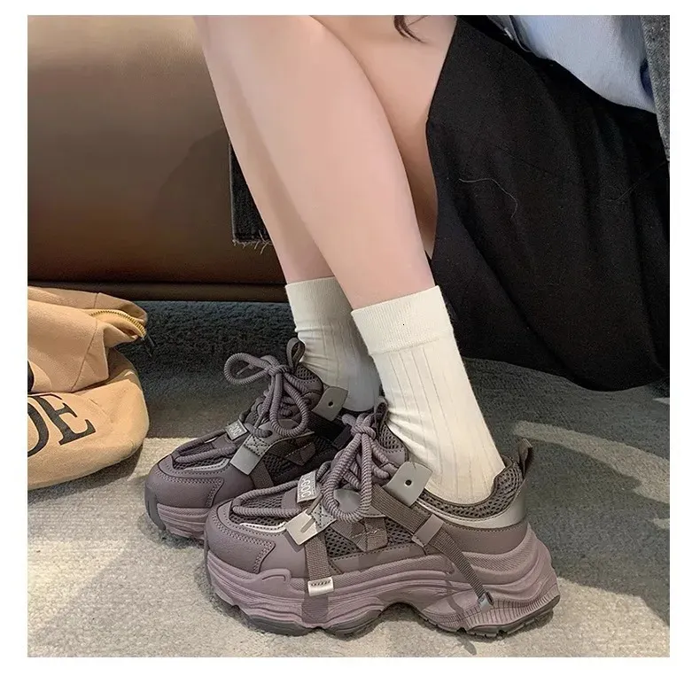 Dames Chunky Sneakers Lente Ademend Mesh Platform Sport Vrouw Mode Veterschoenen Dikke Zool Casual Schoenen Mujer 240618_voghion.com