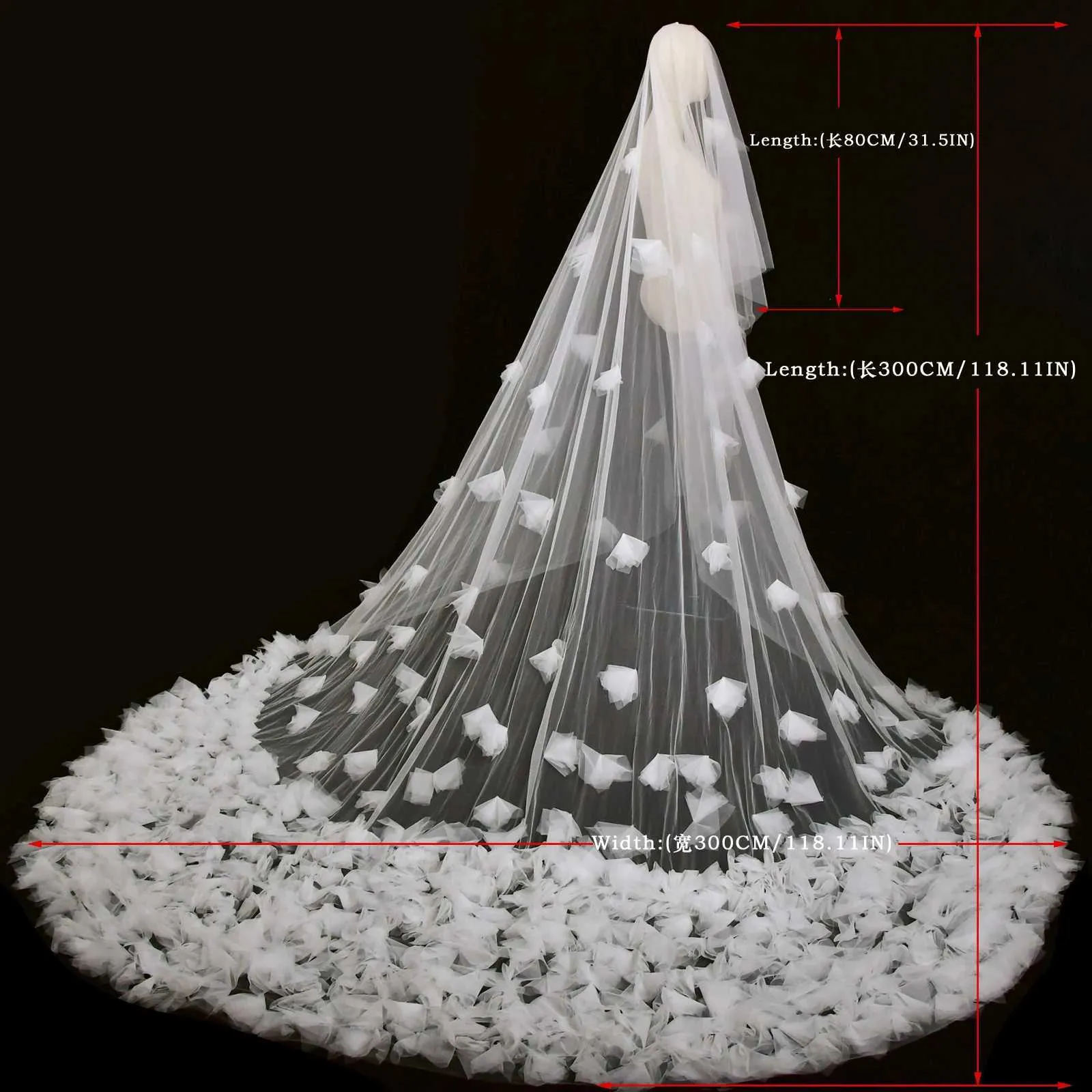 Long Cathedral Wedding Veil For Bride With Comb Bridal Accessories_voghion.com
