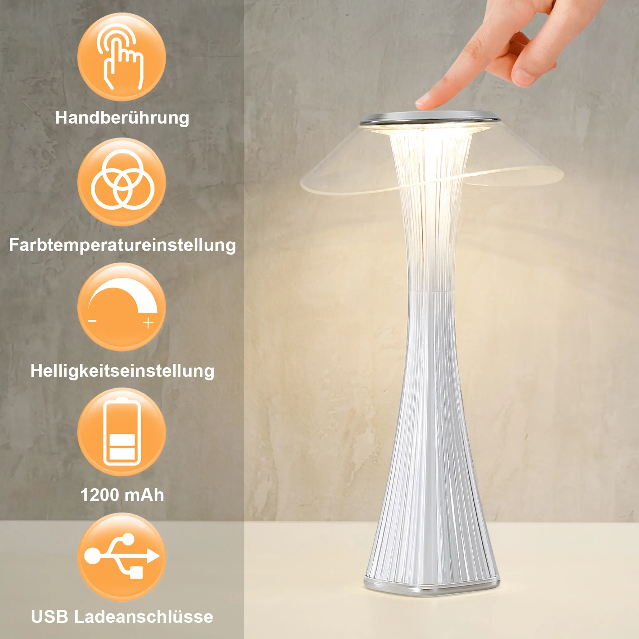 LED Tischlampe Touch Dimmbar - 3000-6500K Weiß Nachttischlampe Mit Akku Innen Und Aussen Beleuchtung Tagbare Tischleuchte Aufladen Mit USB_voghion.com