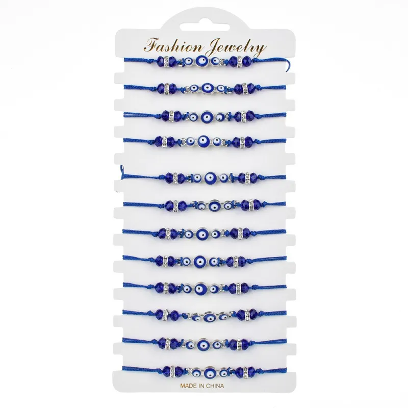 Braccialetti turchia malocchio blu moda regolabile perline di cristallo intrecciato corda braccialetto con ciondolo braccialetti per donne uomini_voghion.com