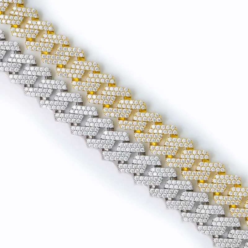 Schmuck Herren vergoldet 14 mm mit 2-reihigen CZ-Diamanten kubanische Gliederkette Halskette Designer Frauen Hip Hop Rapper Prong Choker_voghion.com