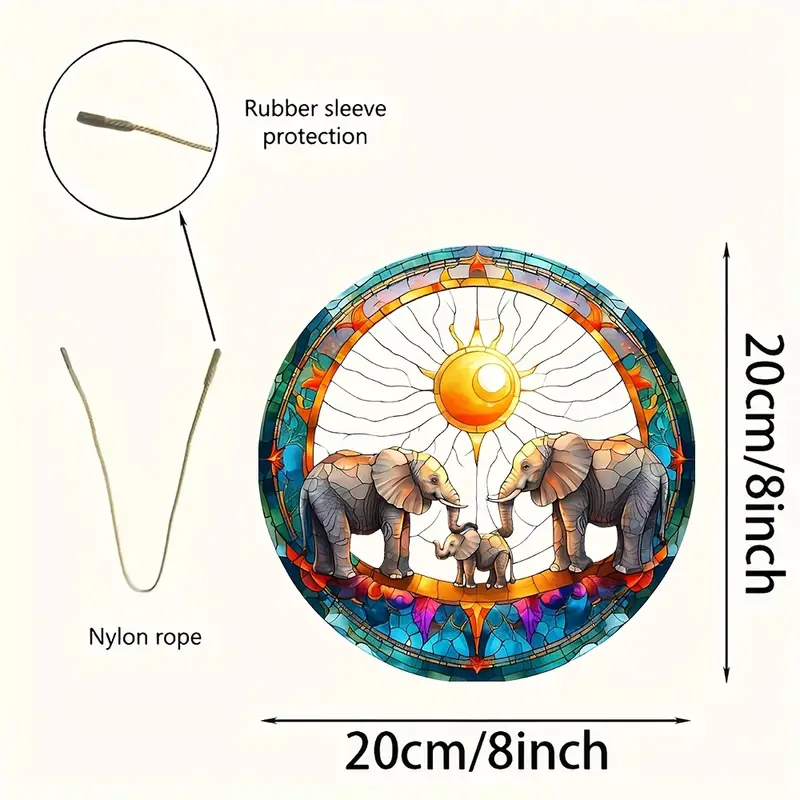 8" Boho Elefanten-Sonnenfänger - Acryl im Buntglas-Stil. Perfekte Dekoration für Zuhause oder das Büro. Kein Strom nötig. Tolles Geburtstagsgeschenk._voghion.com