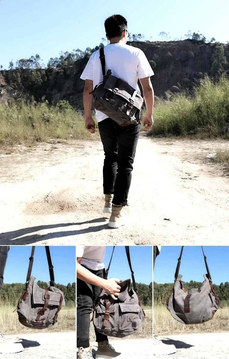Sacoche en toile et cuir pour homme Will Smith, grand sac à bandoulière, sacoche pour ordinateur portable, sac à main de voyage 240824_voghion.com