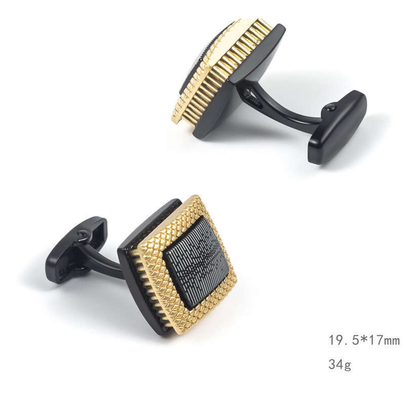 Nouveaux boutons de manchette français pour hommes en métal noir galvanisé à motif vertical à carreaux carrés haut de gamme_voghion.com