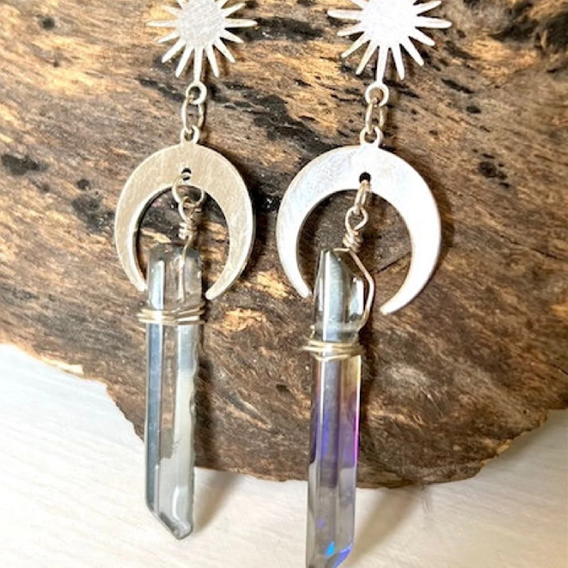 Earrings Quartz Crystal Moon and Sun Earrings_voghion.com