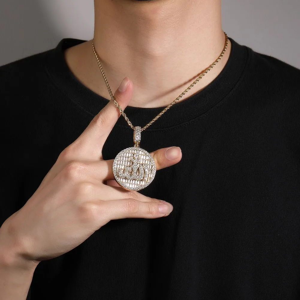 Collier avec pendentif rond symbole Hip Hop, bijoux plaqués or véritable, cadeau cool pour hommes_voghion.com