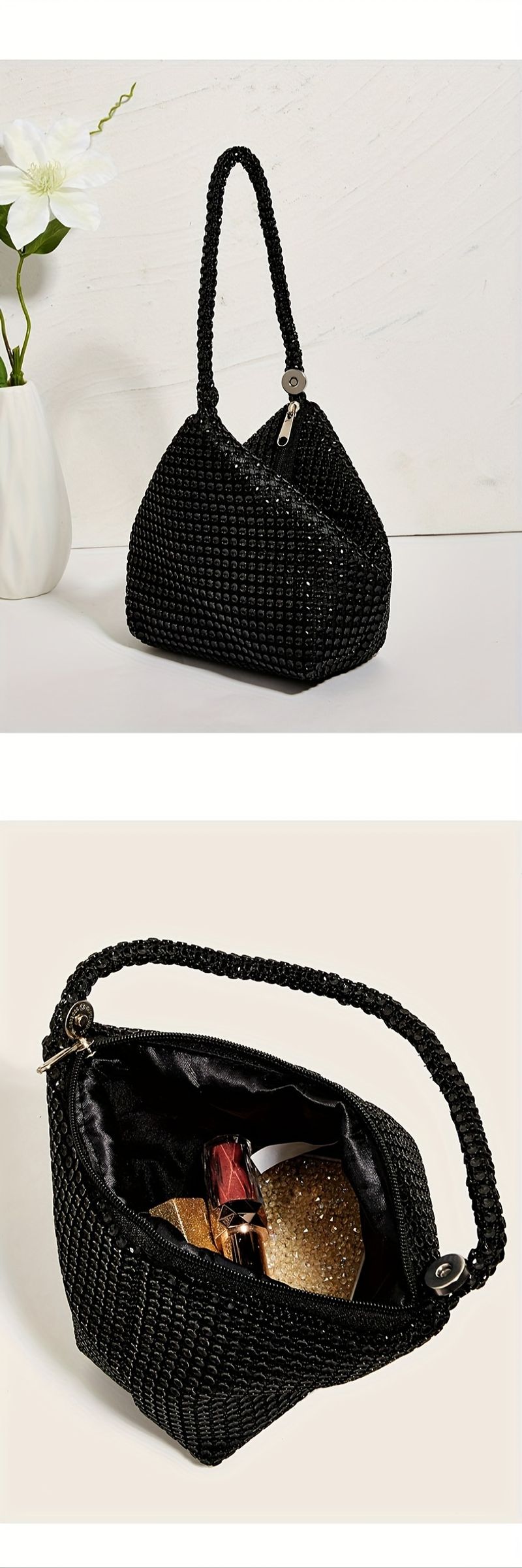 Mini pochette con strass scintillanti, elegante e funzionale pochette, borsetta alla moda e borsa a mano per la donna_voghion.com