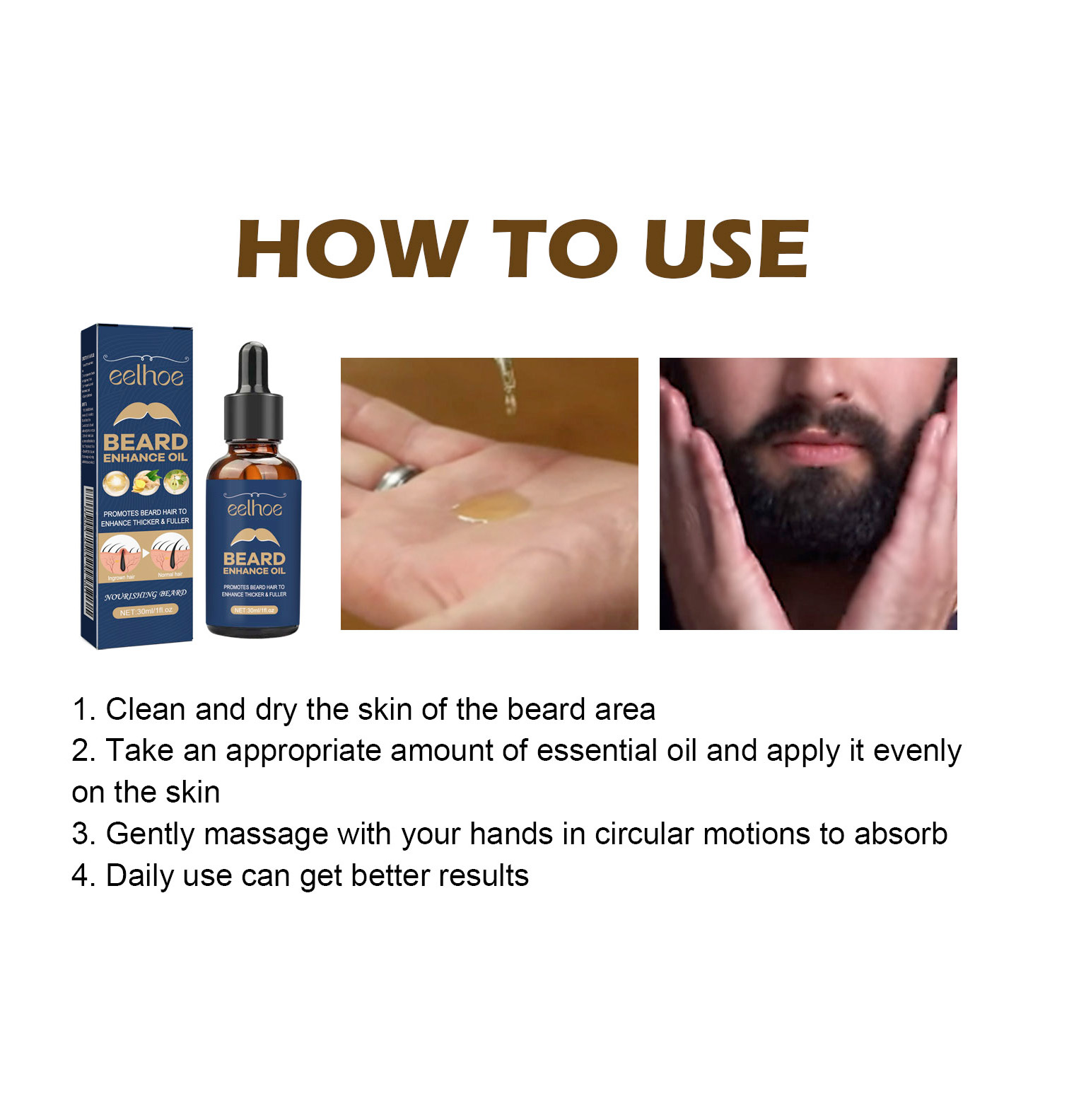 EELHOE Beard Treatment Oil, Strong Fur Root Moisturizing Soft Brightening Men's Beard Nourishing Thick Hair Essential Oil_voghion.com