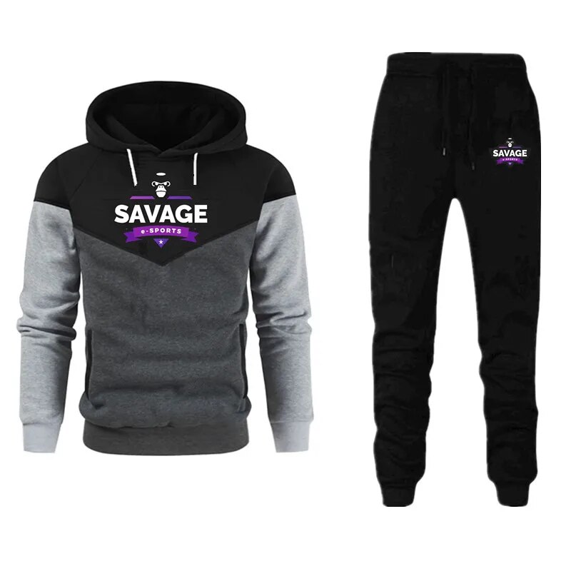 2 pièces costume printemps automne hommes sweat ensemble impression sweats à capuche + survêtement cordon pantalon décontracté Fiess vêtements de sport pour homme_voghion.com