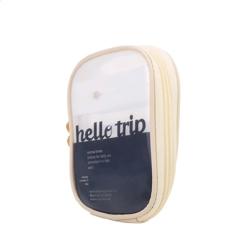 Mini organiseur de voyage transparent, petite trousse de maquillage mignonne et preppy, trousse de toilette à fermeture éclair pour cosmétiques, pochette pour pièces de monnaie pour femmes_voghion.com