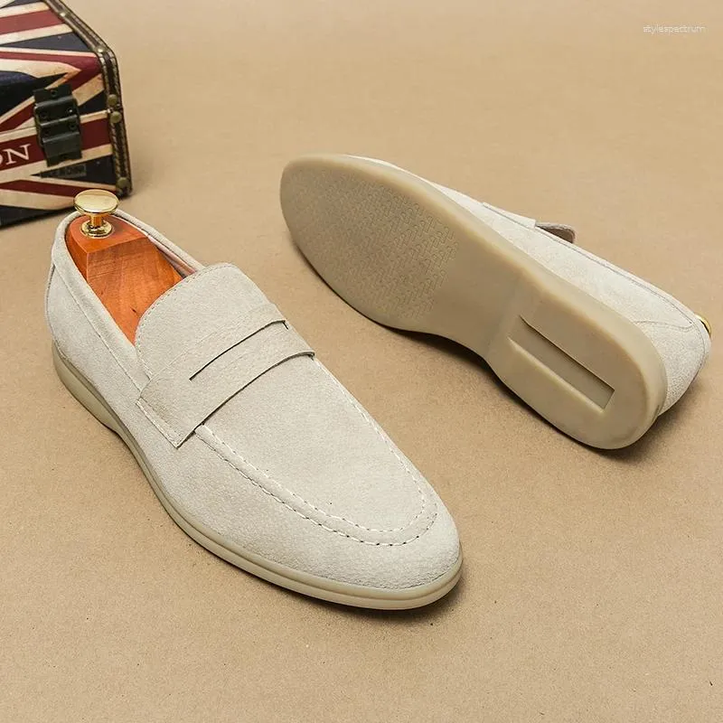 Scarpe Casual Slip-On Tacco Basso Mocassini Nubuc Pelle Scamosciata Comode Morbide Suola Uomo Classici Retro Mocassini_voghion.com