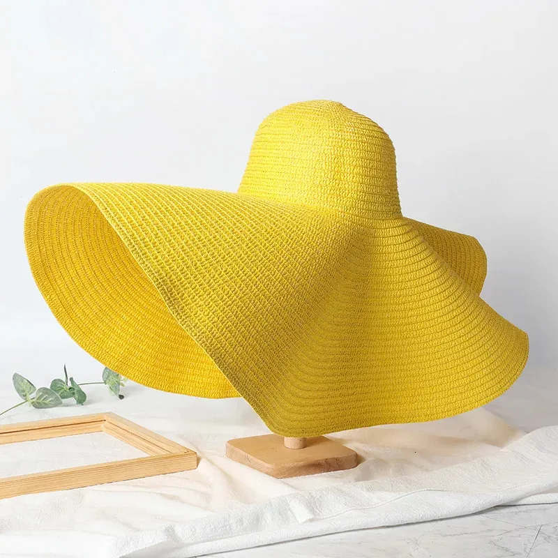 Foldable Women Oversized Ppy Straw Hat 70cm Diameter Large Brim Summer Sun Hats Panama Travel Beach Wholesale 240619_voghion.com