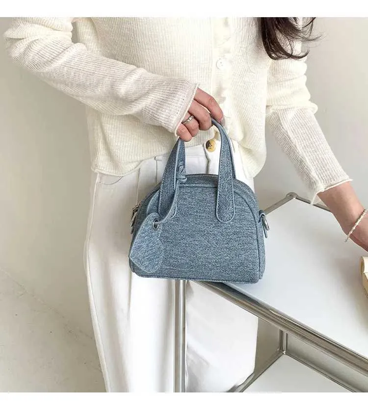Strukturierte Damen-Denim-Handtaschen, solide, große Kapazität, lässige Schultertasche, weibliche Pendeltasche, vielseitige Umhängetasche, Jeans_voghion.com