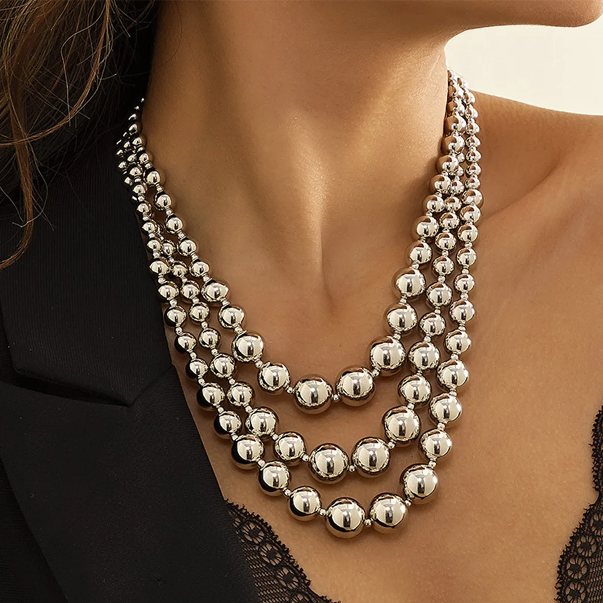 Cadenas exageradas de acrílico CCB, collar de cadena de cuentas de bola grande para mujer, gargantilla gótica multicapa de tendencia 2024_voghion.com