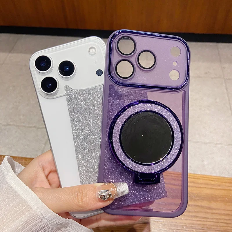 Luxury Glitter Phone Case With Magnetic Mirror Bracket And Film_voghion.com