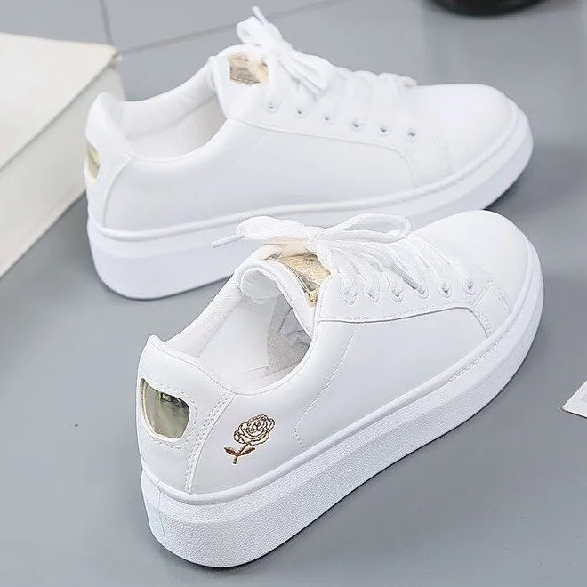 Damen Sneaker Weiß Mit Blumenmuster Und Flacher Sohle_voghion.com