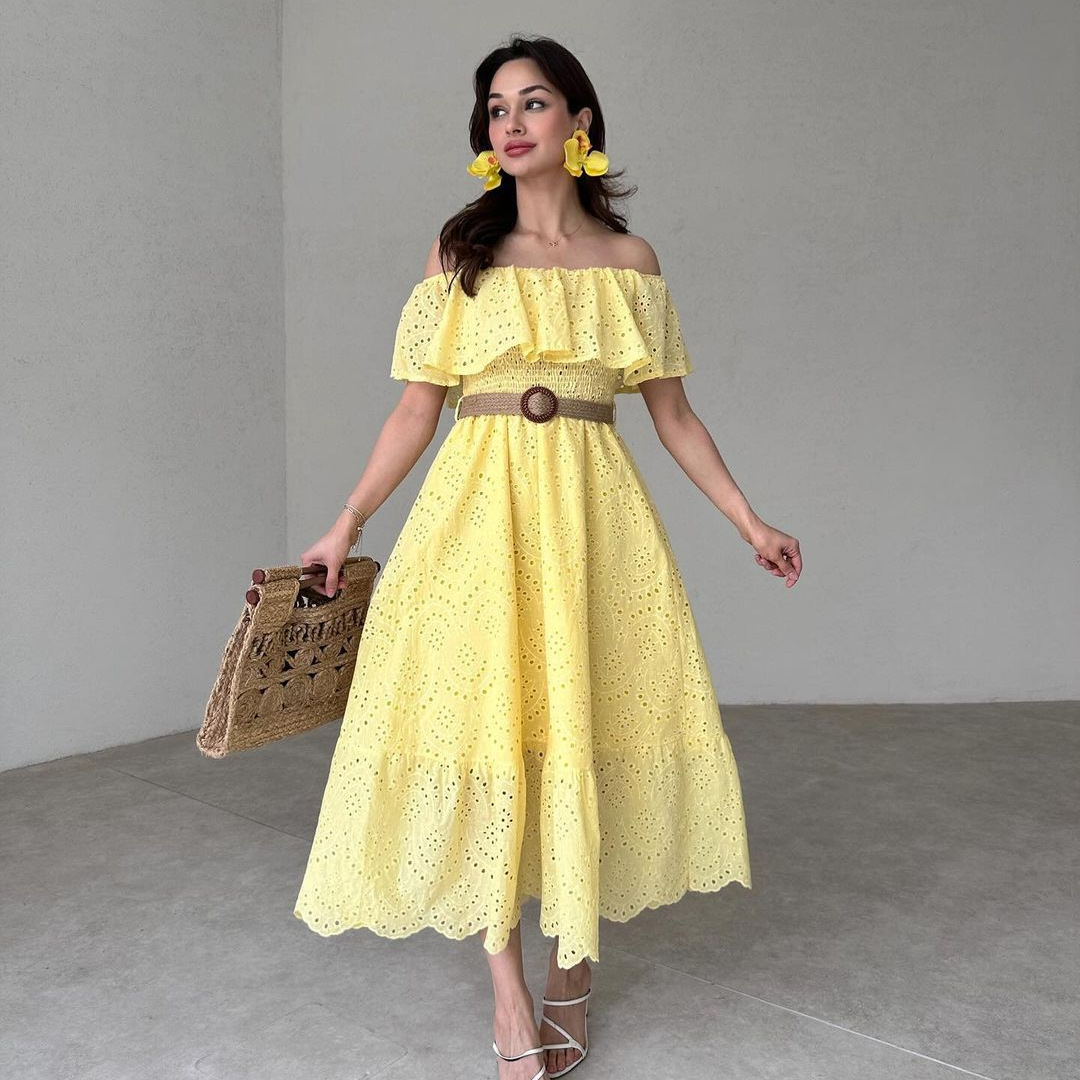 Women's Clothing Sweet And Gentle Style Fashionable One Shoulder High Waist Dress