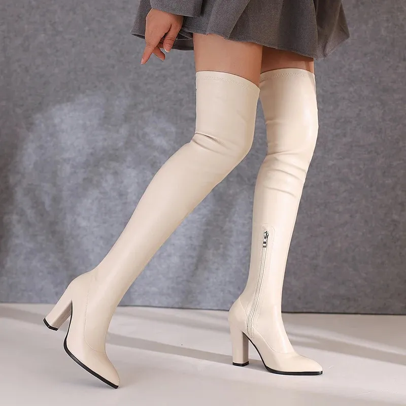 Botas altas negras mujer botas por encima de la rodilla tacón_voghion.com