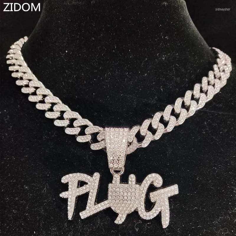 Colliers pendentifs hommes femmes Hip Hop PLUG collier lettre avec chaîne cubaine en cristal de 13 mm HipHop Iced Out Bling Fashion_voghion.com
