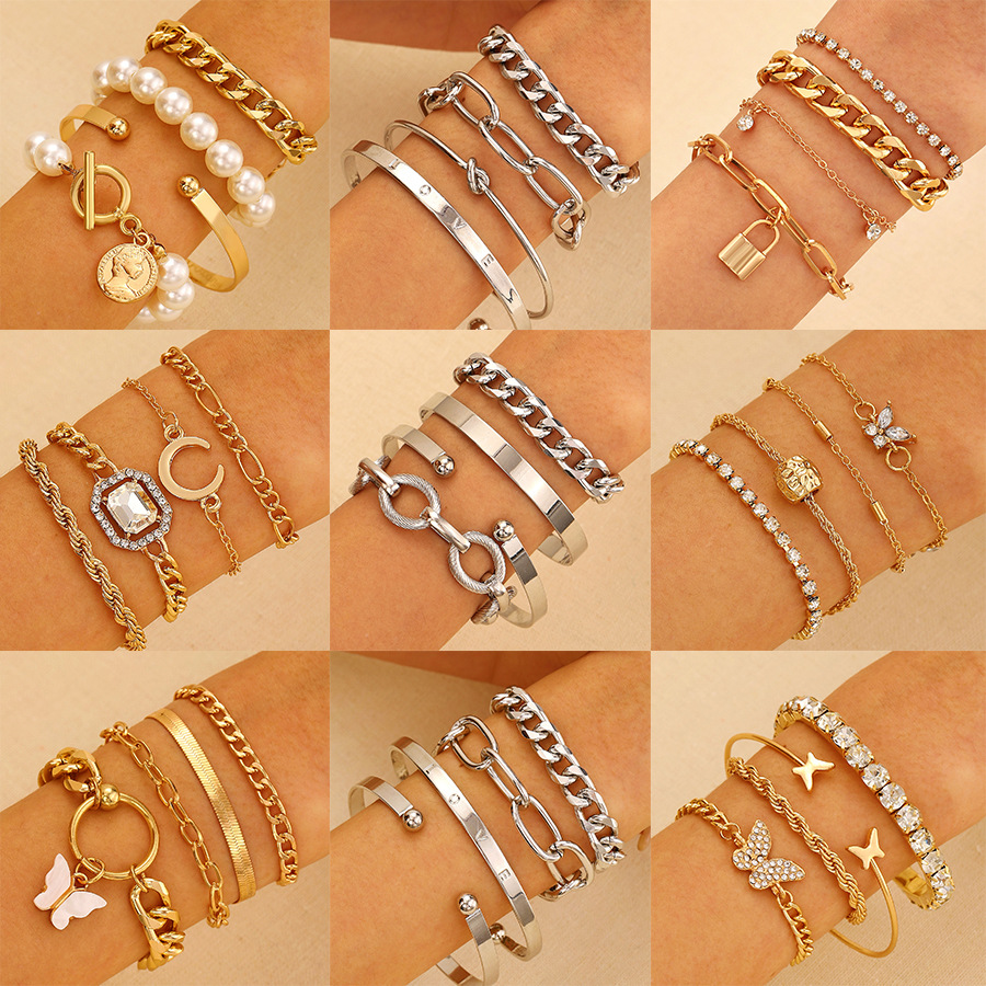 Nouveau bracelet combiné en alliage, ensemble créatif punk hip-hop en quatre pièces, bracelet
