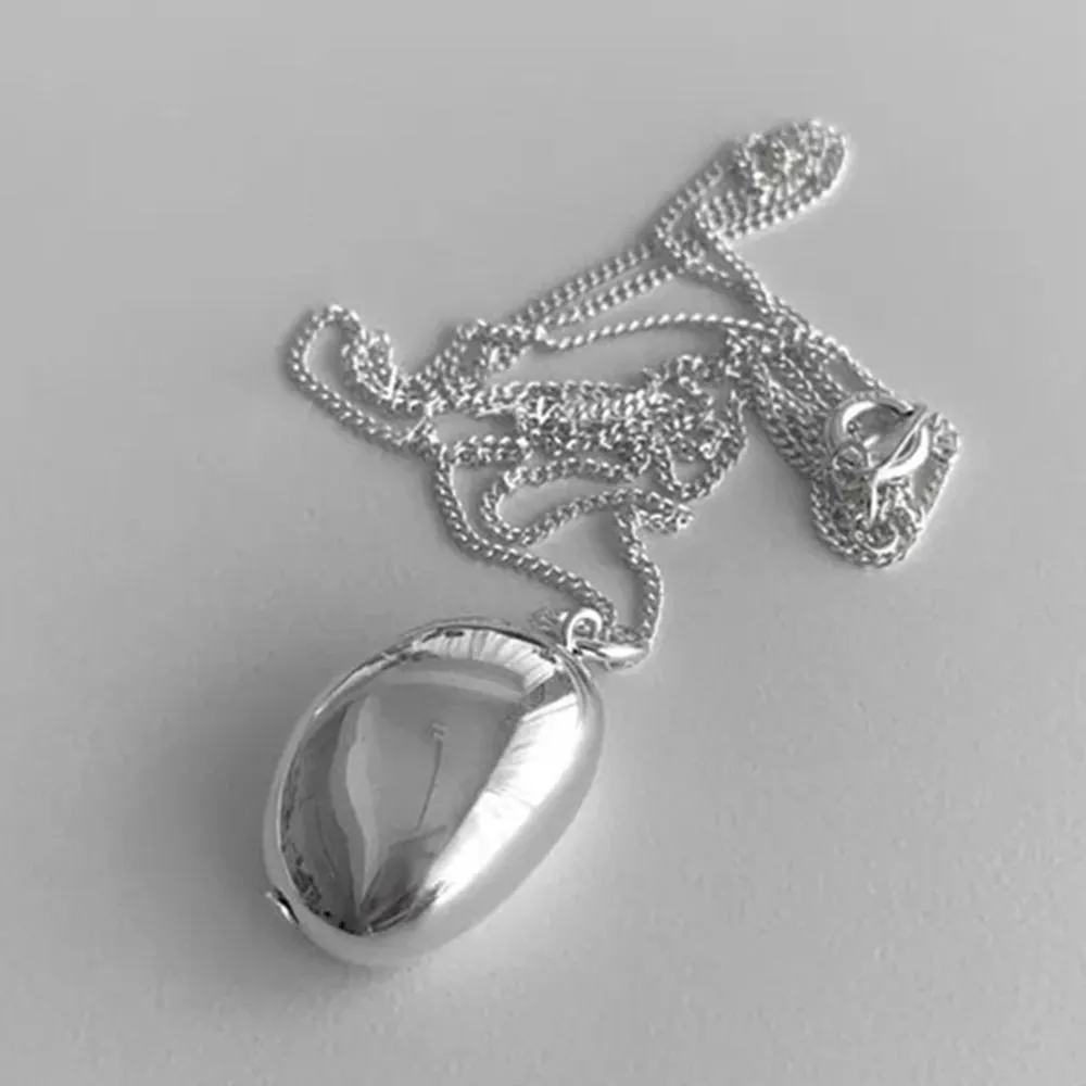 Ovaler Anhänger Pulloverkette Halskette Aus Gebürstetem Metall_voghion.com
