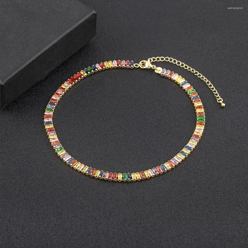 Chains AIBEF Shiny Bohemian Rhinestone 9 Colors Copper Cubic Zircon Necklace Collar Chain Fashion Jewelry Adjustable_voghion.com