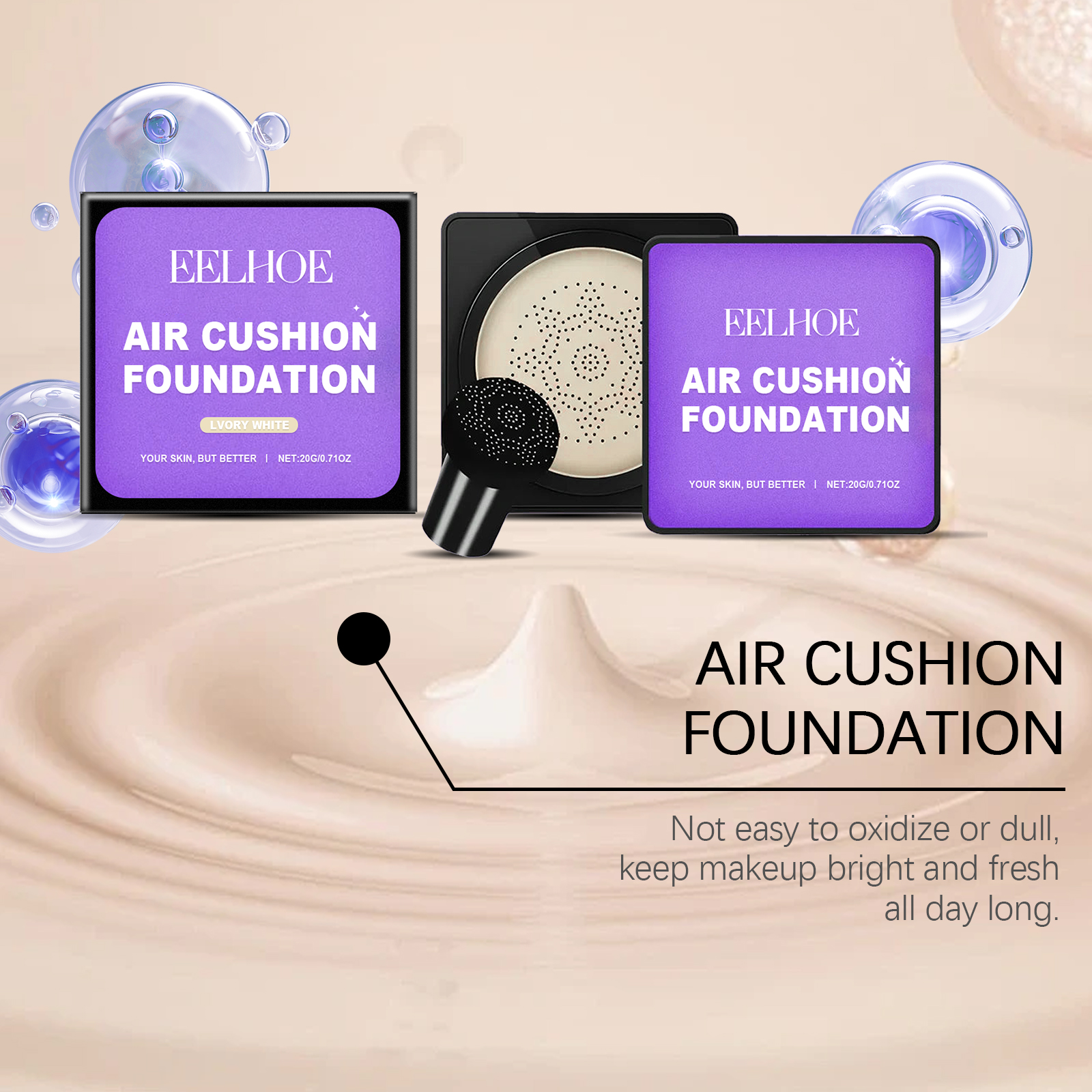 EELHOE Mushroom Cushion Foundation Hydratační plné krytí Nekomedogenní Lehká přírodní úprava Snadná aplikace_voghion.com