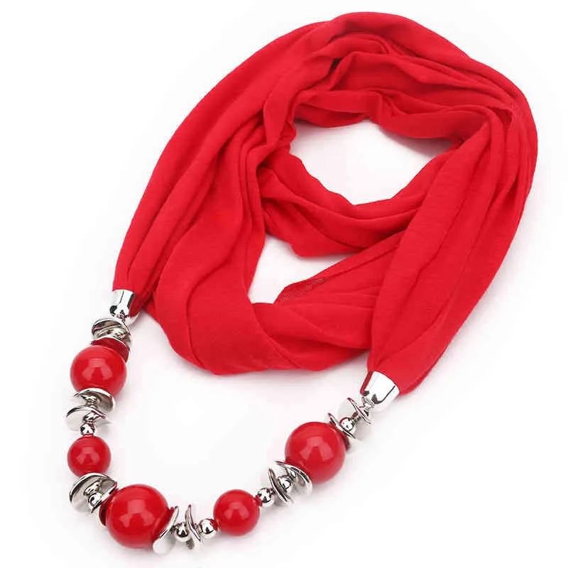 Sciarpa da donna, sciarpa con scialle, collana con ciondolo con perline, sciarpa etnica in chiffon tinta unita, con nappa_voghion.com