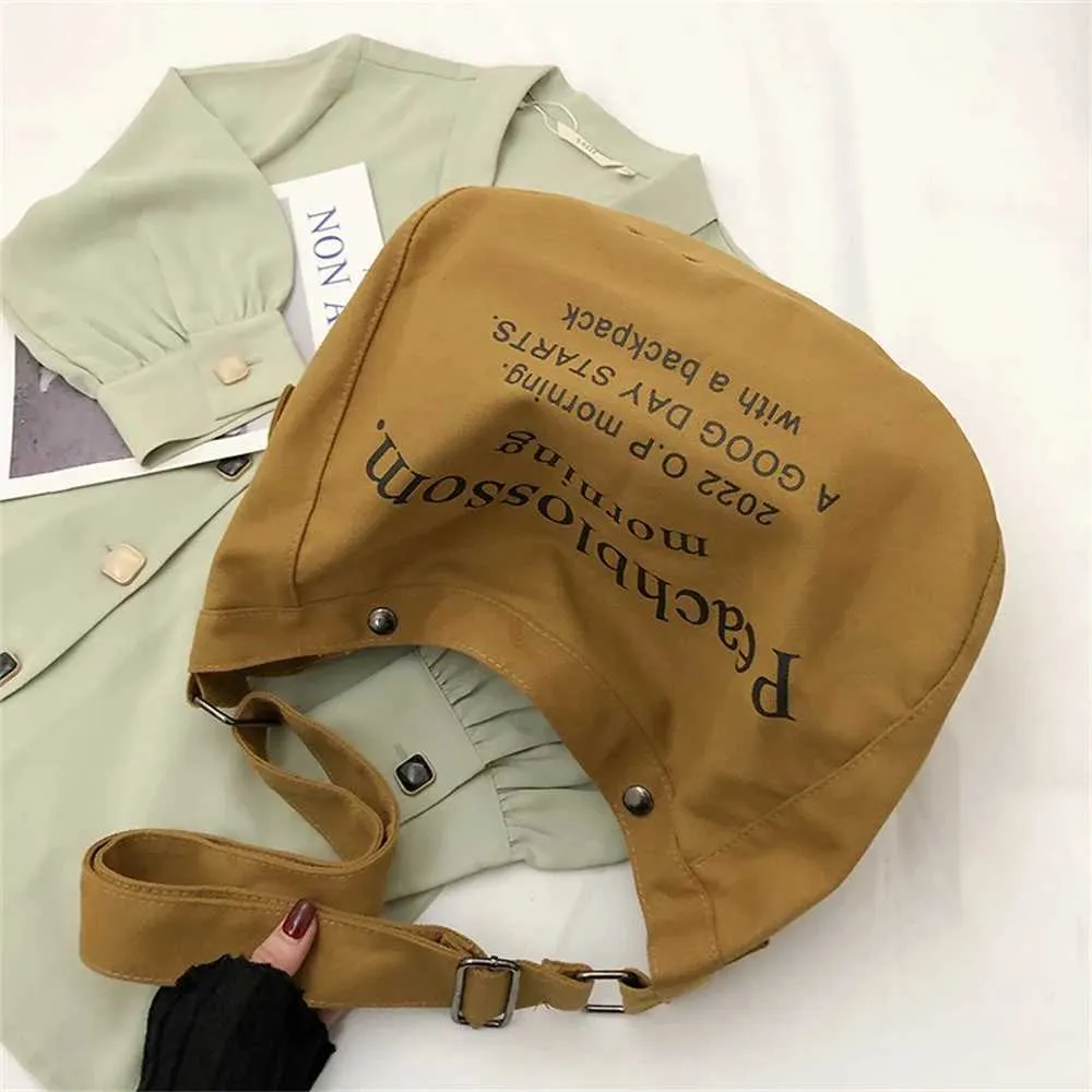 Letter Printed Canvas Single Shoulder Bag Student Large Capacity Messenger Tote Bags Solid Leisure Handbag Shopper_voghion.com