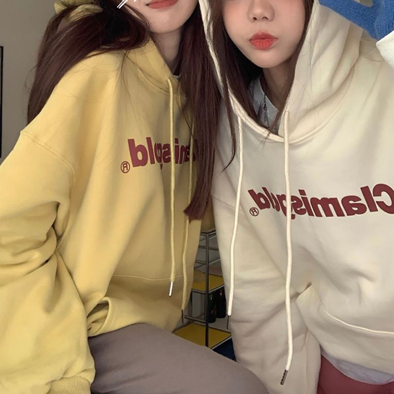 Veet hooded sweatshirt for women in autumn and winter, new loose letter printed Korean fashion student long sleeved_voghion.com