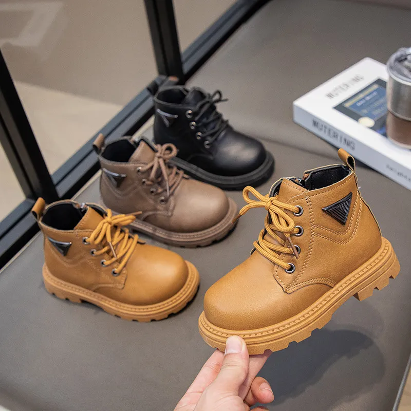 2025 Autumn New Toddler Short for Kids Handsome Triangular Metal Decos Boys Motorcycle Boots Casual Leather Shoes Sizes_voghion.com