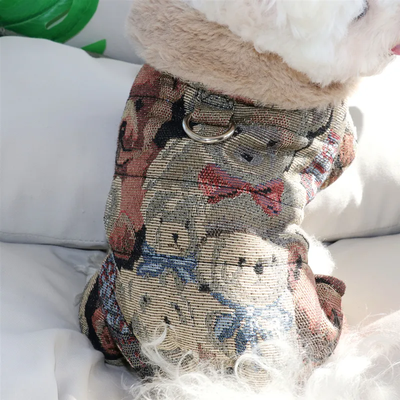 Bichon Véierbeeneg Verdickte Kotteng Wanter Hondskleeder Welpen Waarm Cardigan Cartoon Mantel Hausdéierbedarf_voghion.com