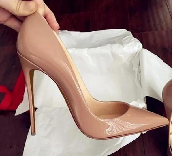 Top Qualität 2018 Frauen Böden High Heels Sexy Spitzschuh Rote Sohle 8cm 10cm 12cm Pumps Hochzeit Kleid Schuhe Nude Schwarz_voghion.com