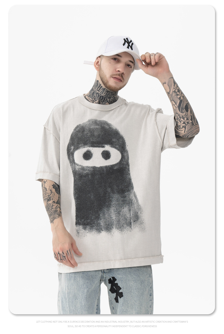 MERCURY FG Men's Wear | 2024 Spring/Summer New Product Trendy Brand Fun Funny Graffiti Cartoon Portrait Printed Short sleeved_voghion.com
