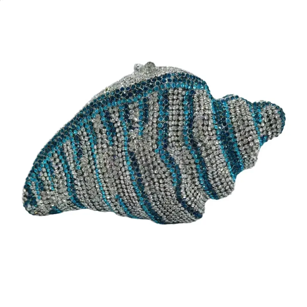 Lady Conch BlueGold Cristalli Pochette Donna Borsa da Sera Matrimonio Dia Borsa da Sposa Festa Rhie Minaudiere 240827_voghion.com