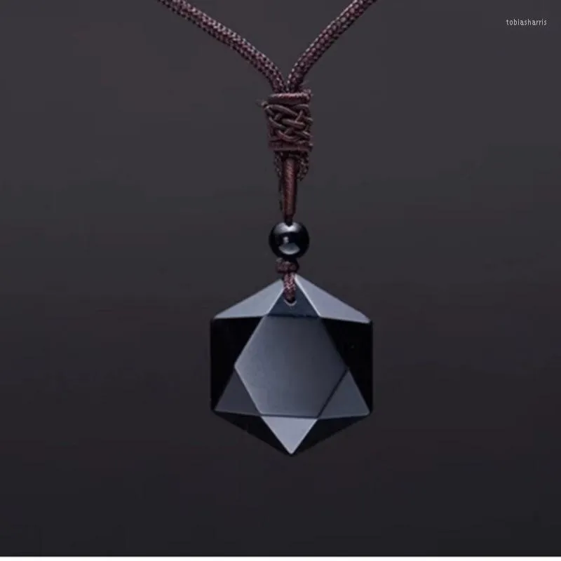 Ripats Kaelakeed Obsidiaan Energy Stone Kuue otsaga tähe kaelakee Meeste ja Naiste kampsun kett Ehted_voghion.com