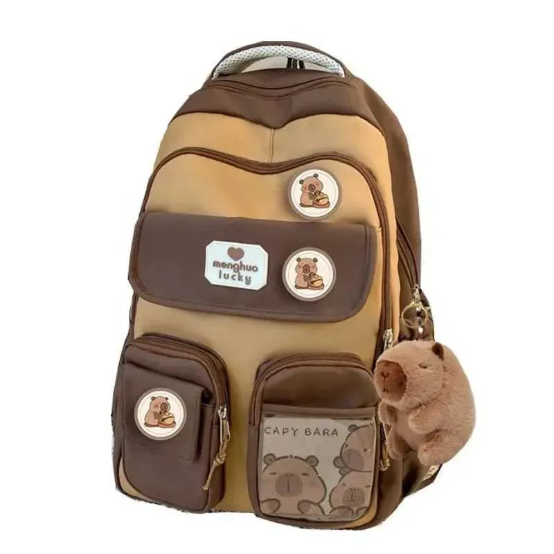 Sac à dos mignon en peluche Capybara pour école, dessin animé, doux, animal drôle, grande capacité, peluche, unisexe, esthétique Y2K_voghion.com