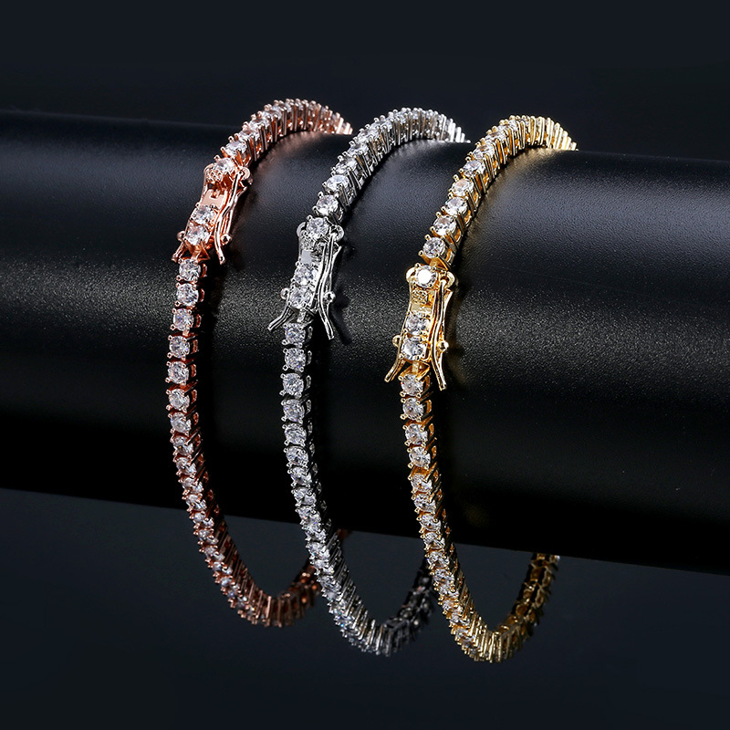 Pulsera de tenis de marca de moda de hip hop para hombre, pulsera con micro tachuelas de circonita de 3 mm, pulsera de tenis