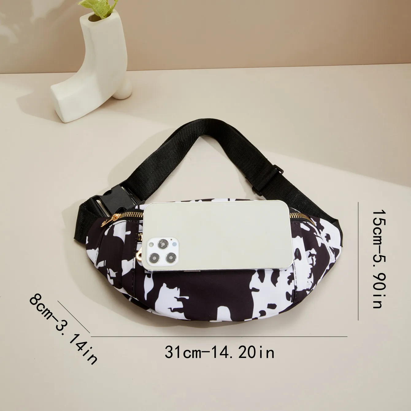 Marsupio con motivo a mucca, piccolo marsupio a tracolla per donna, alla moda, con cintura toracica, per sport, allenamento e viaggi_voghion.com