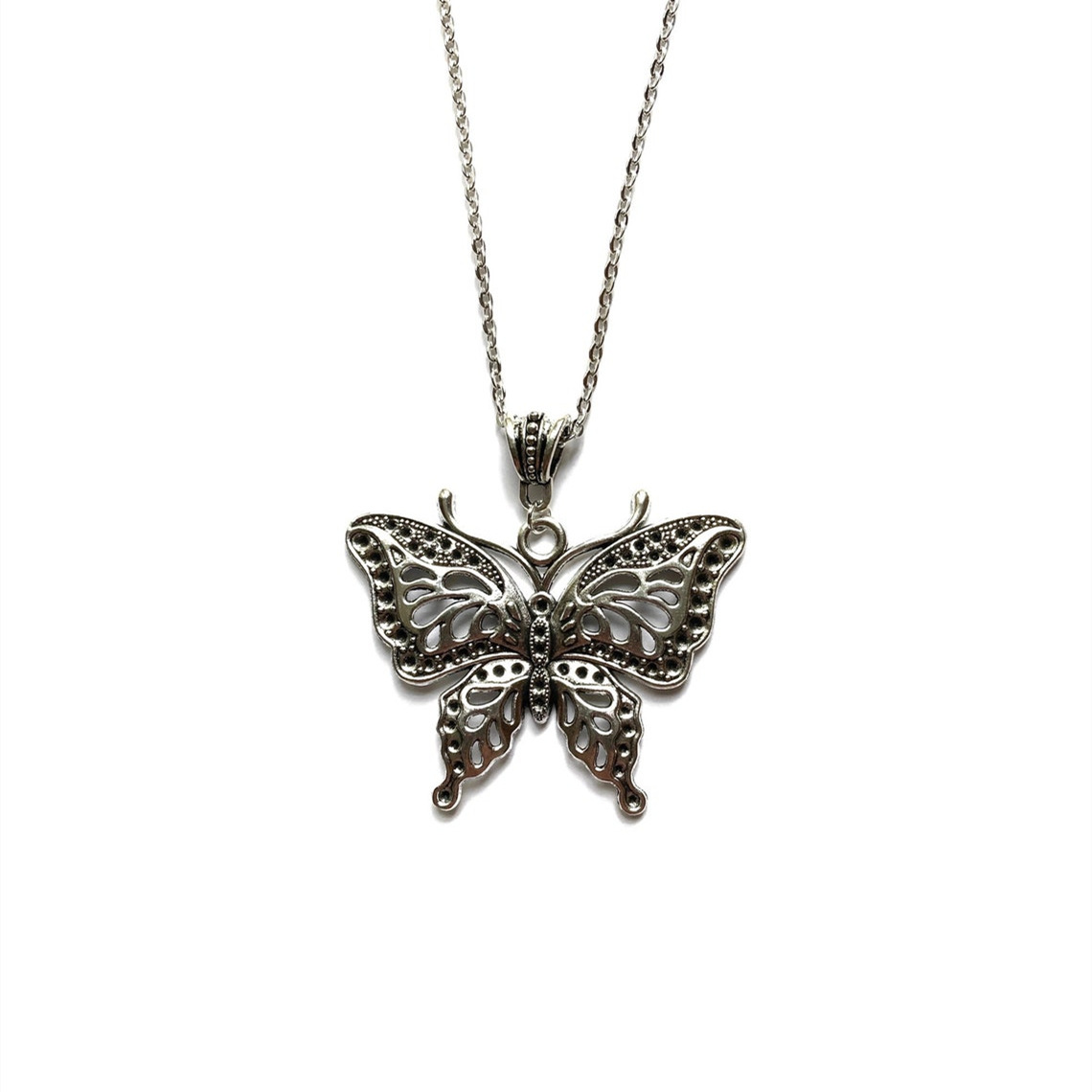Gioielli e accessori Collana con ciondolo a farfalla in tulle d'argento vintage di grandi dimensioni_voghion.com