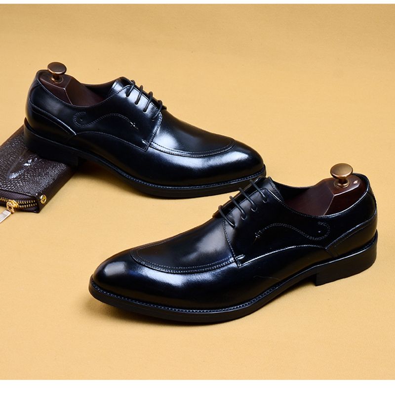 Scarpe Derby da uomo in pelle nera con lacci a punta, eleganti, da sposo, da cerimonia, da uomo, all'ingrosso_voghion.com