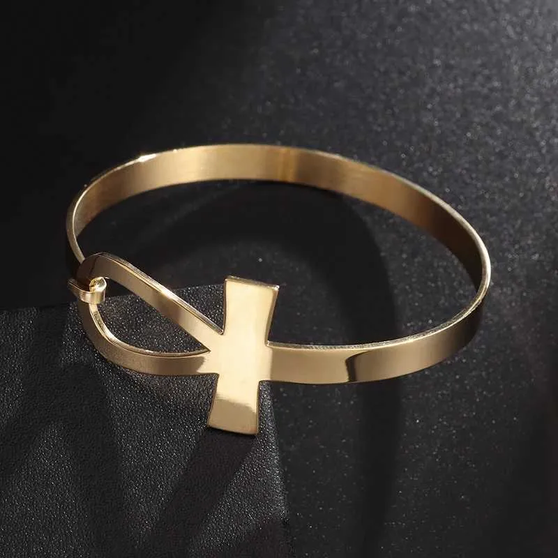 Bracciale rigido croce ankh donna acciaio inox gioiello religioso_voghion.com