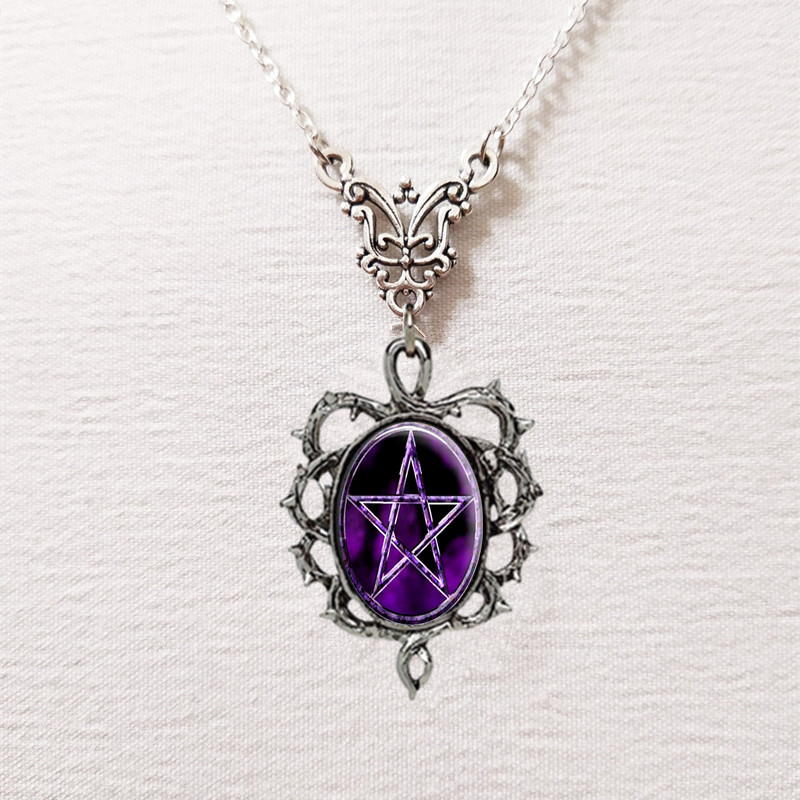 Collier avec pendentif étoile à cinq branches violette style gothique punk et accessoires_voghion.com