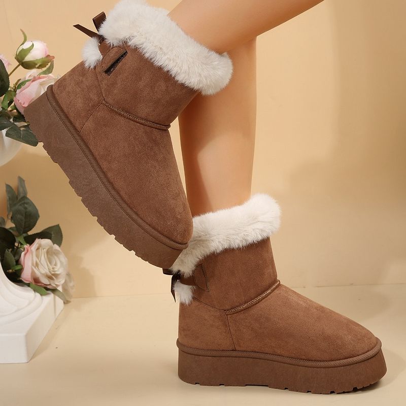 Foreign trade cross border winter new snow women's bottom bow leisure plus veet thick warm non slip cotton boots_voghion.com