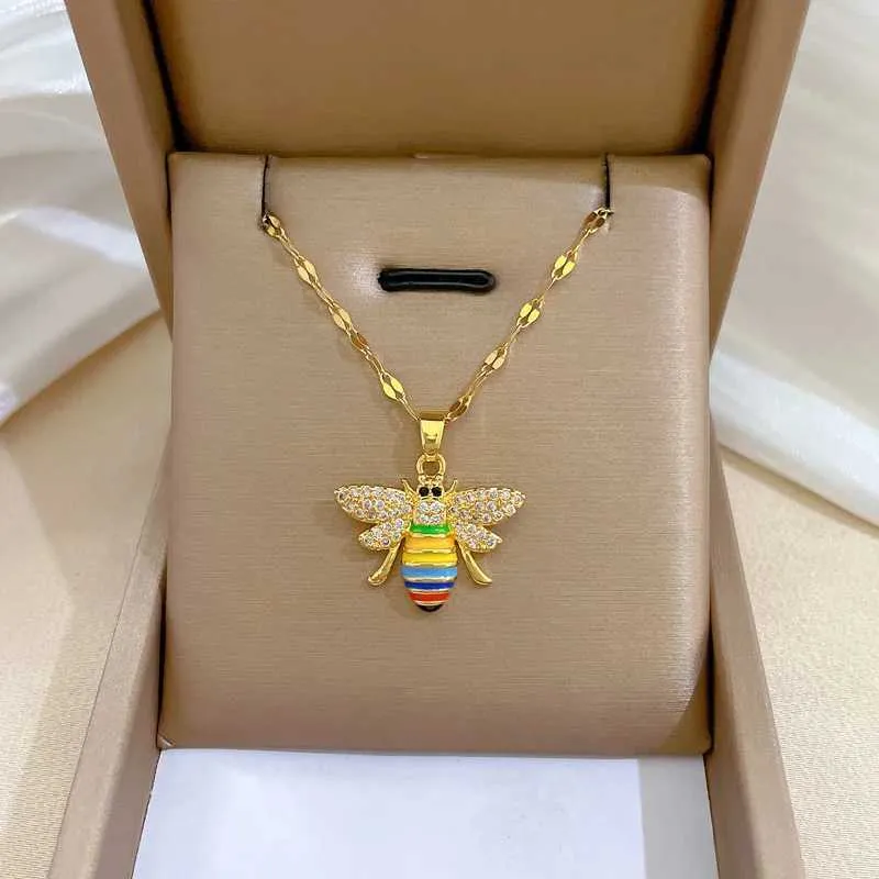 Colliers Dragoy Pendentif Diamant pour Femmes Mode Soleil Planète Oiseau Abeille Insecte Collier Bijoux CollierL2404_voghion.com
