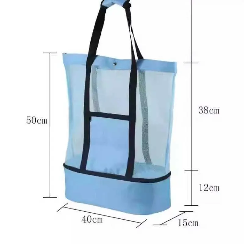 Heat resistant picnic beach womens mesh transparent double-layer swimming high-capacity shopping waterproof bag handbag_voghion.com