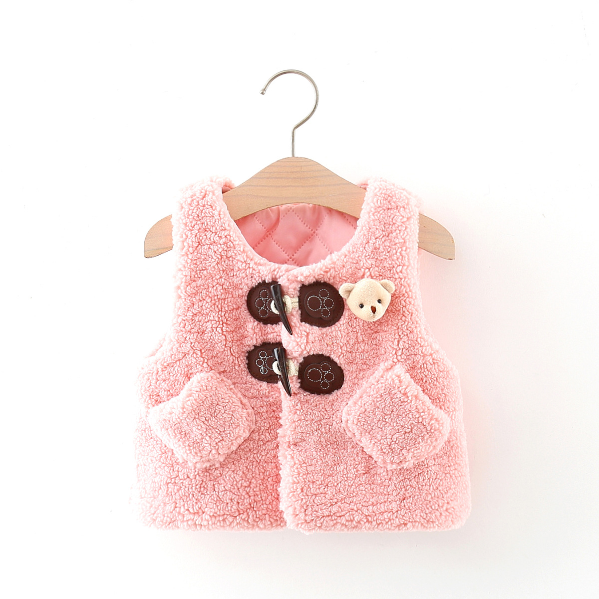 Gilet invernale per bambina, orsetto, gilet in peluche spesso, caldo cappotto per bambini_voghion.com